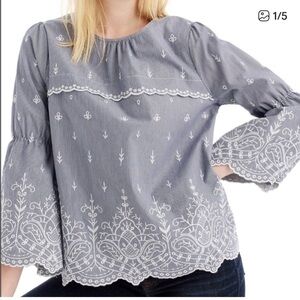 J. Crew Embroidered Stripe Poplin Bell Sleeve Top
